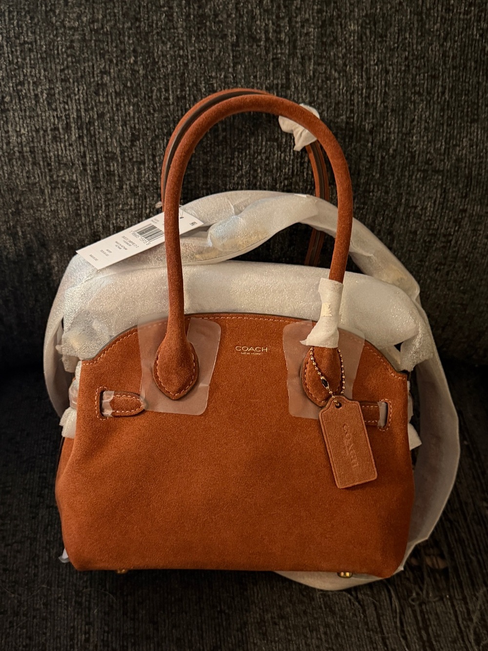 Coach Soft Empire Carryall Bag 21 in Brass/Clay Suede & Refined Calf Leather NWT - Picture 4 of 16